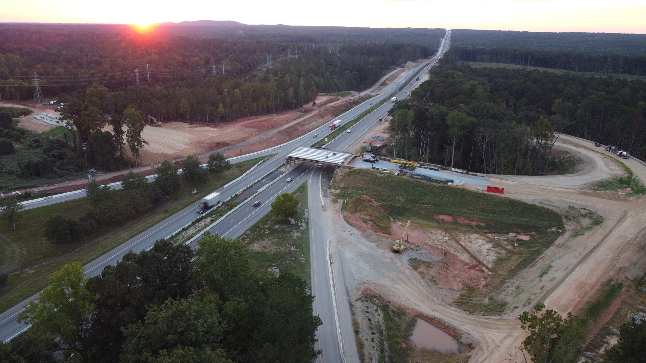 This overhead view of the new interchange at Exit 91 (Columbia Avenue) shows the progress on the new overpass bridge.