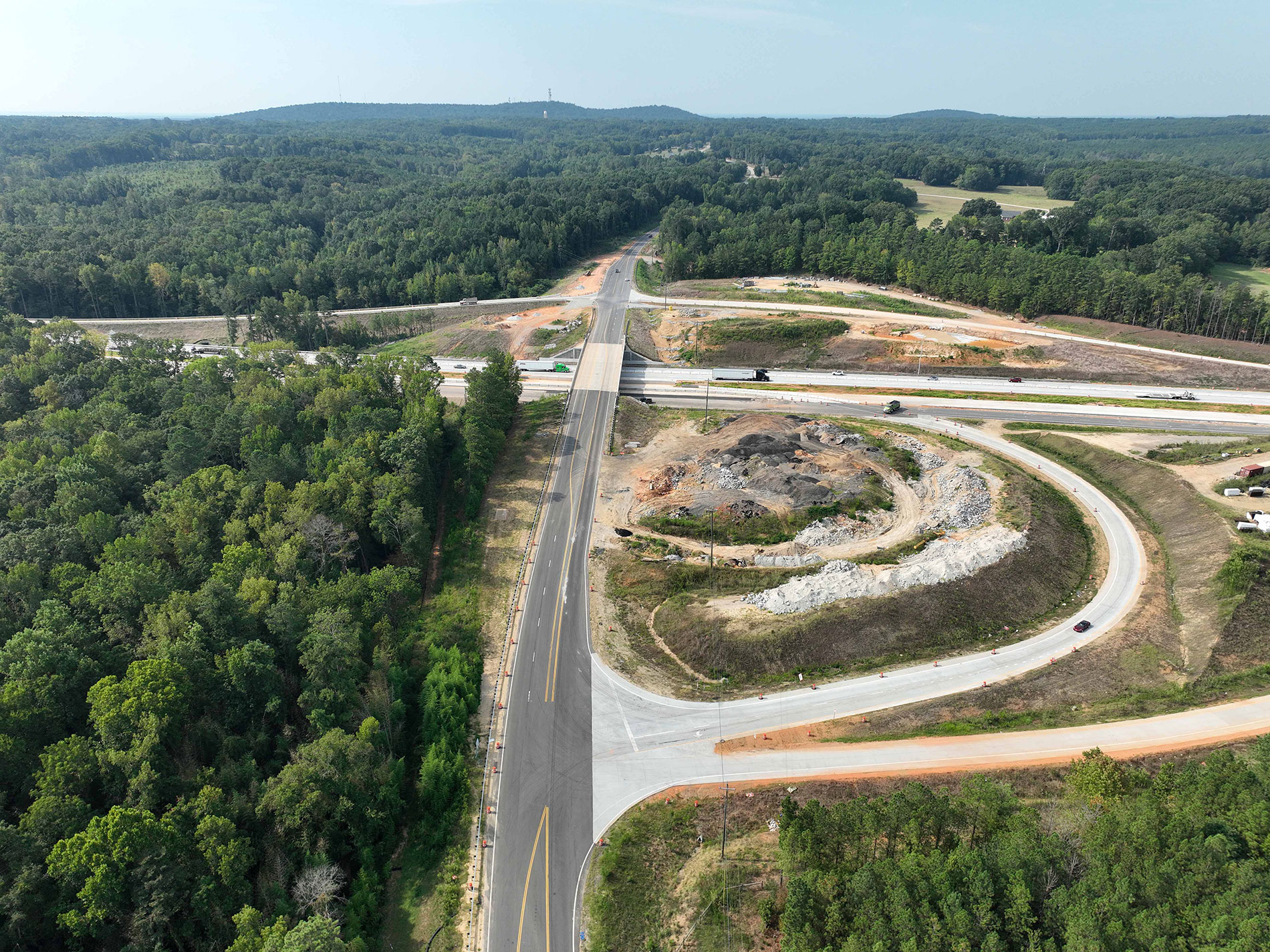 This photo shows the progress on the interchange at Exit 85 in Little Mountain.  The new bridge and all four of the new ramp connections have been completed.