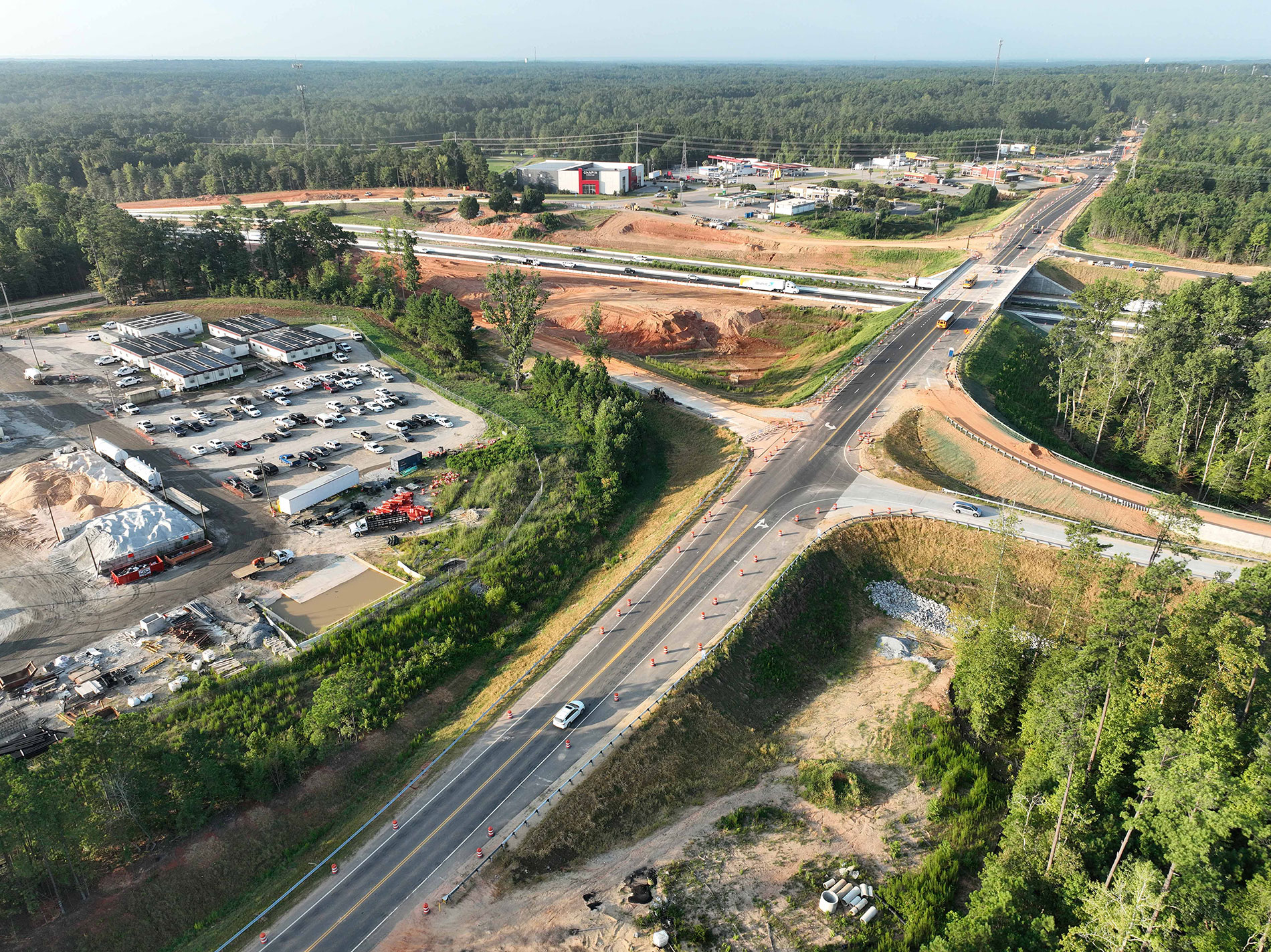 This photo shows the recently opened new location of Columbia Ave at Exit 91.  Crews are working to tie in the new ramps to connect to I-26.