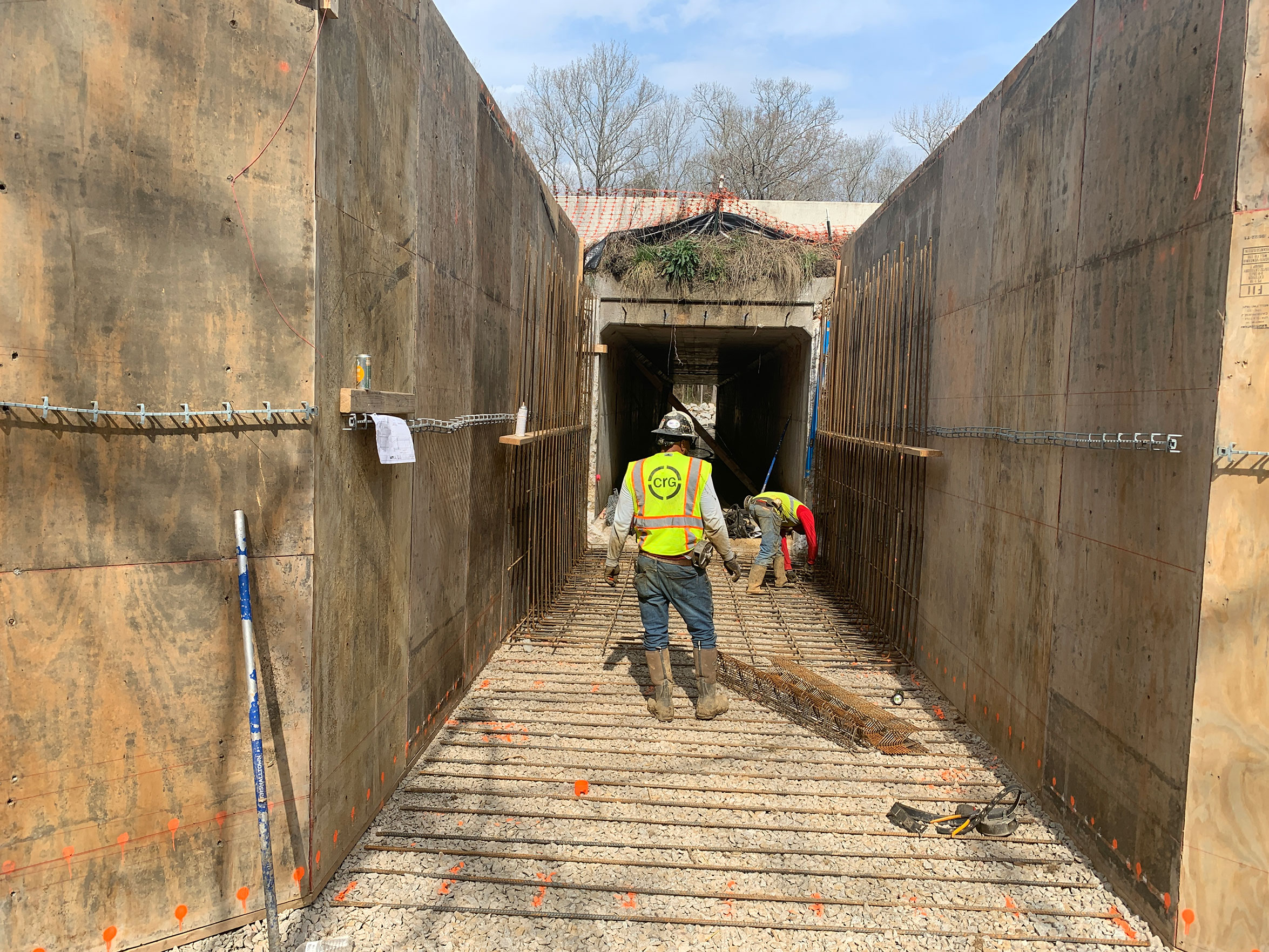 There are over 20 box culverts that run underneath I-26.  Each of these culverts has to be extended to accommodate the roadway widening.  Here workers are placing reinforcing steel for one of the extensions.
