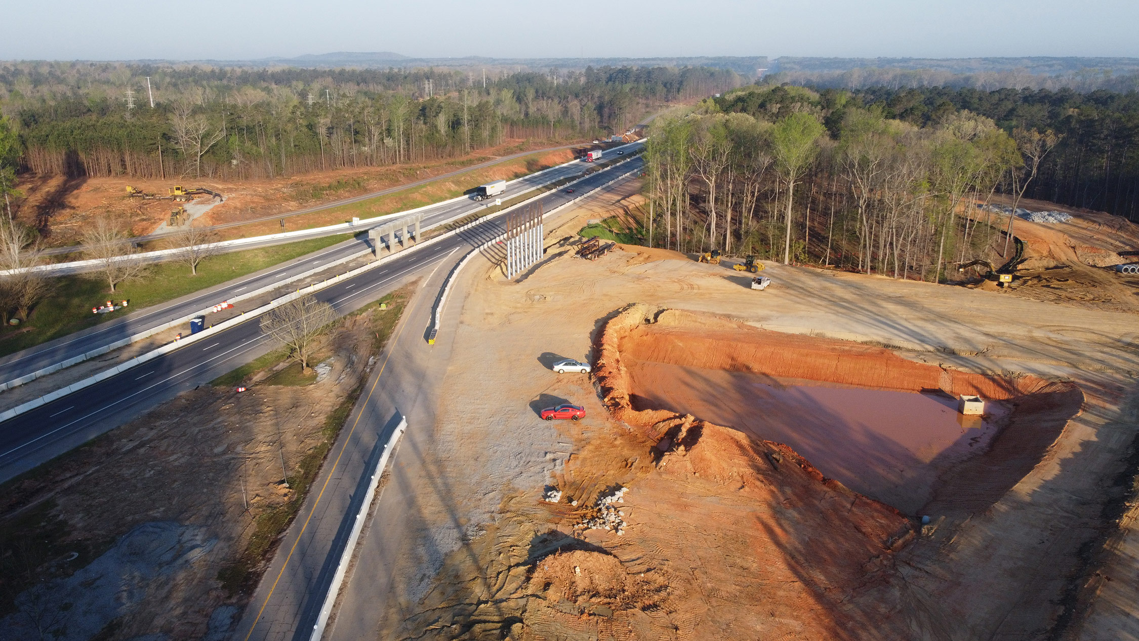 Work on the new location for Exit 91 is underway.  This photo shows the new alignment of Columbia Avenue and the future ramps to I-26 westbound.